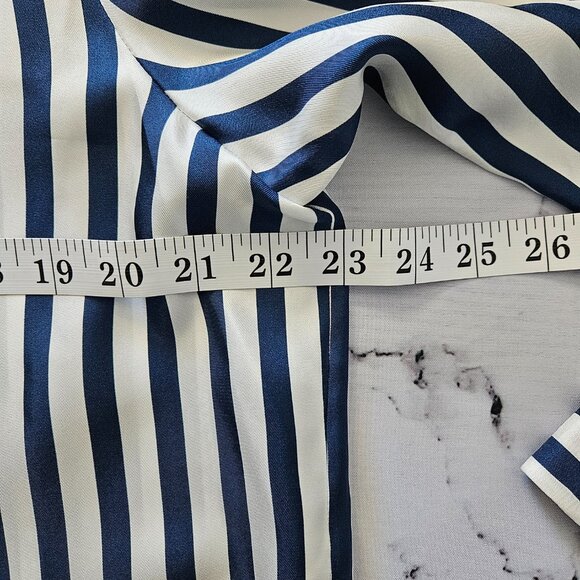 LilySilk Women's The Amalfi Stripe Silk Shirt, L, Blue & White Pinstripe, NWT - Picture 10 of 11